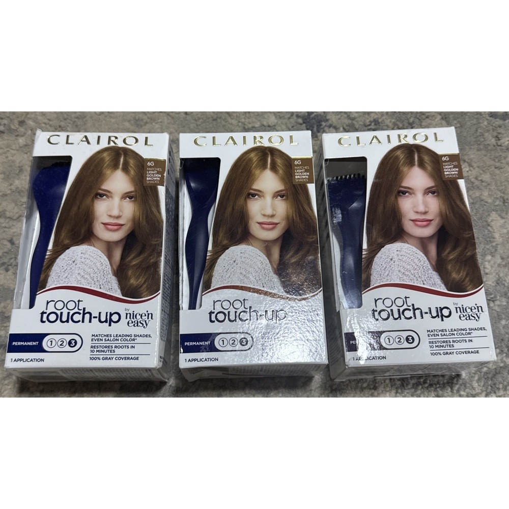 3 Clairol Nice 'n Easy Root Touch Up Hair Color Kit #6G LIGHT GOLDEN BROWN